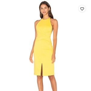 Wrap Front Plunge Back Yellow Mini Dress (US 8)